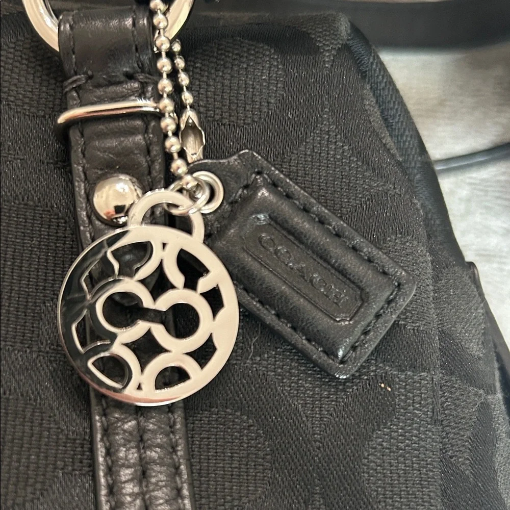 Coach Black Signature Jacquard Shoulder Bag with Silver Charm - Picture 2 of 16